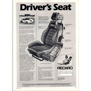 1979 Recaro IdealSeat LS Driver's Car Seat Vintage Print Ad Man Cave Wall Art